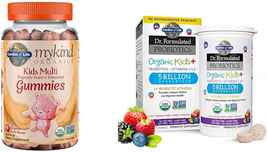 Jardin de la vie biologique Vitamines gommy pour enfants - Fruits - Certifié Bio, Non-OGM & Vegan & Dr. Probiotiques préparés Bio Kids+ Plus Vitamine C & D - Berry Cherry