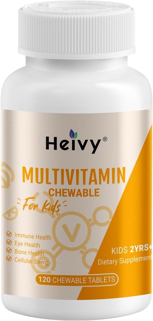 Multivitamines Heivy Toddlers, Vitamines à croquer D3, C, Vitamine B12, B6, Vitamine A, E & Zinc pour le soutien immunitaire et la santé, 120 comprimés à croquer
