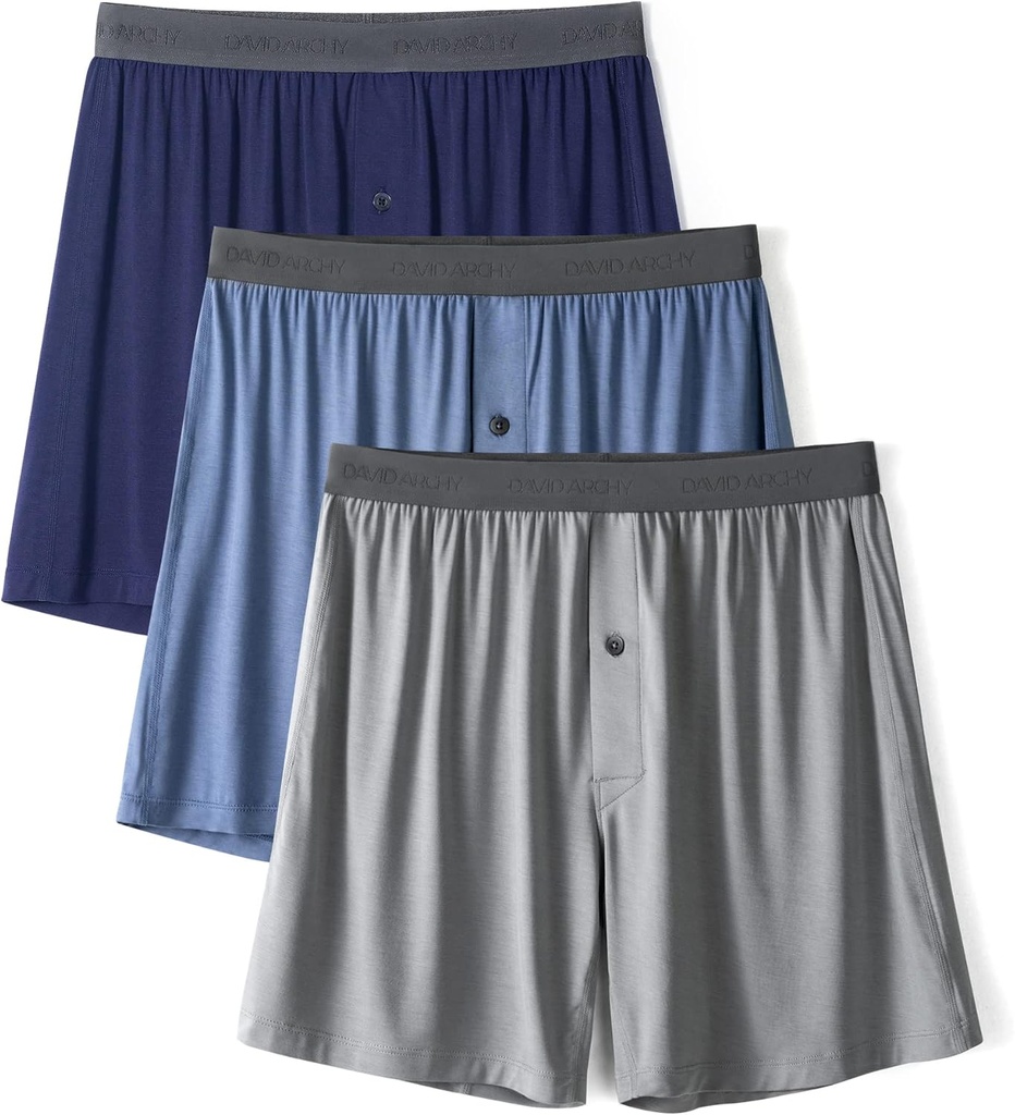 Sous-vêtements homme DAVID ARCHY Bamboo Boxers Rayon pour homme Boxer homme respirant et cool avec bouton Fly 3 ou 5 Pack