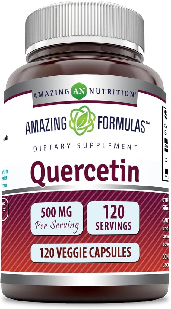 Formules étonnantes Quercetin 500mg 120 Capsules Veggie Supplément - Non-OGM - Sans gluten - Soutient la santé et le bien-être