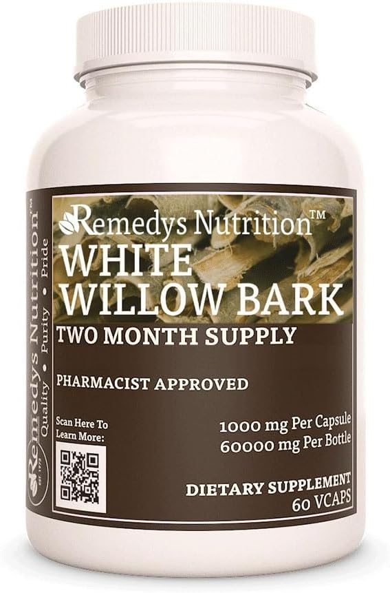 Remedy's nutrition White Willow Bark | 1,000 mg, 60 Vegan Capsules Herbal Dietary Supplement | Two Month Supply