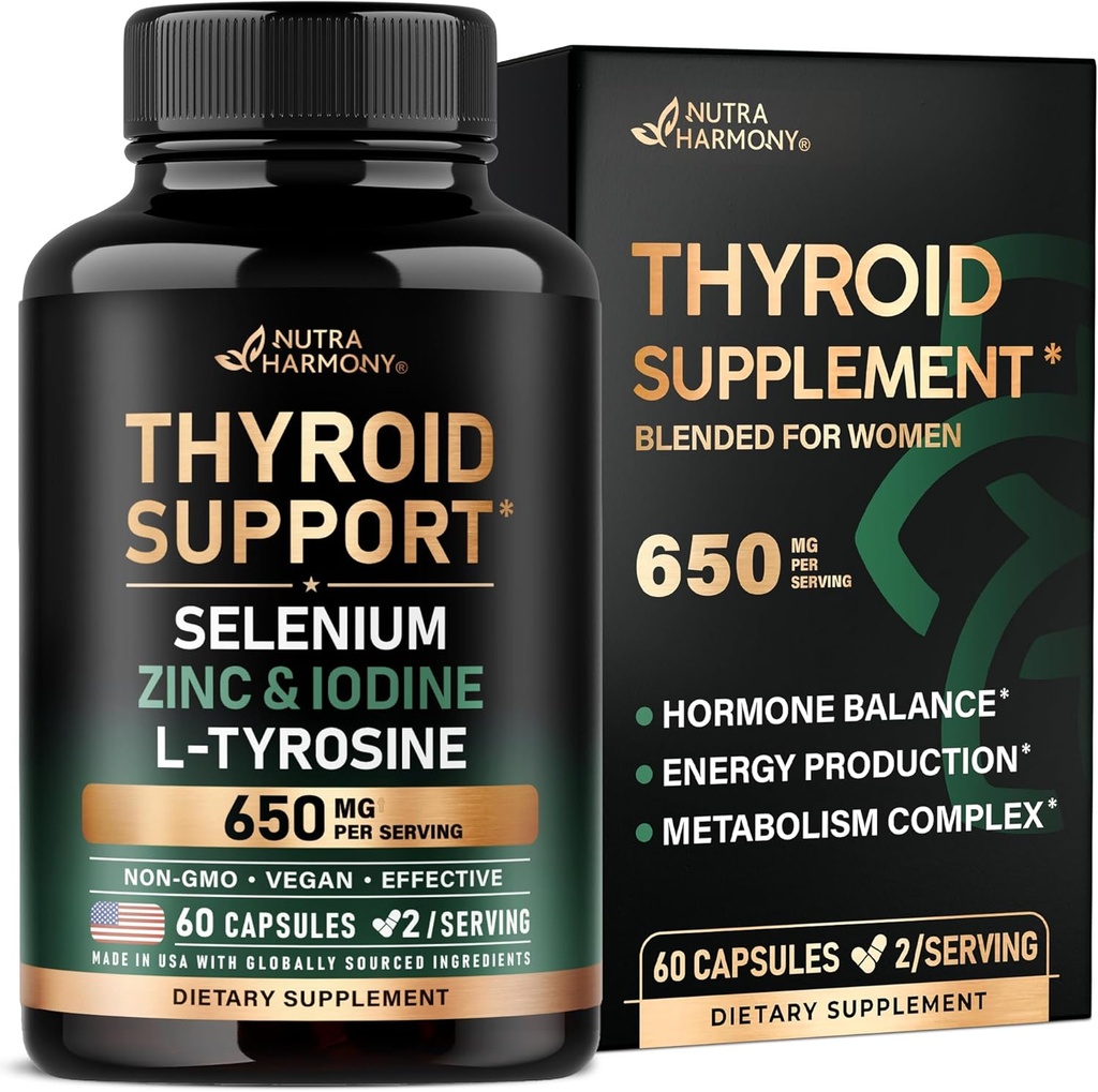 Support thyroïde pour les femmes - Sélénium 200 mcg.Astragalus.Astragalus.Zinc & Iodine.L-Tyrosine.Aptogènes Herbes - 21-en-1 Antioxydants et Immune.