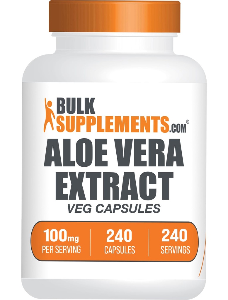 BulkSupplements.com Capsules d'Aloe Vera - Extrait d'Aloe Vera, Supplément d'Aloe Vera - Supplément à base de plantes, sans gluten, 1 Capsule par portion, 240 Capsules de Veg (paquet de 1)