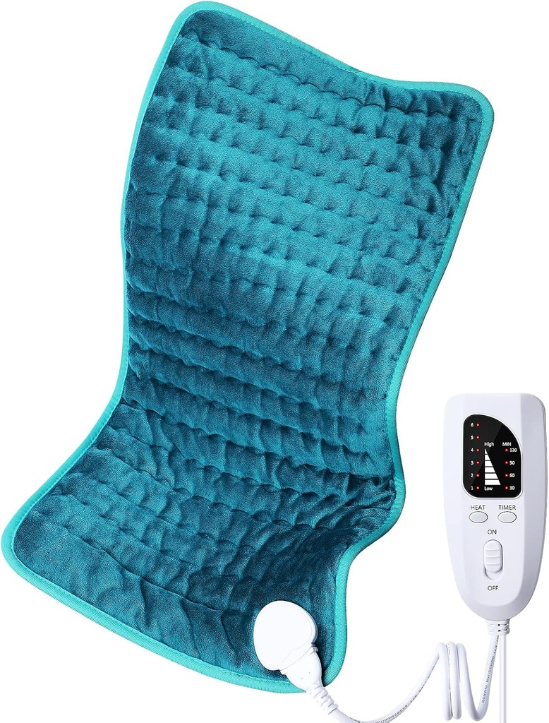 Coussin de chauffage électrique pour le dos, le cou, le genou et le sang, 6 réglages de chauffage rapide, arrêt automatique, lavable à la machine, options de chauffage à sec humide, extra grand 12"x24"