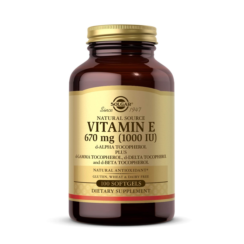 Solgar Vitamine E 670 mg (1000 UI), 100 softgels mélangés - Antioxydant naturel, peau et système immunitaire - Vitamine E d'origine naturelle - Sans gluten, sans lait - 100 portions