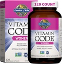 Jardin de la vie Multivitamine pour les femmes, Code Vitamine Multi - Alimentation entière Femmes Multivitamines, Fer, Folate non acide folique, Vitamine A et probiotiques pour les femmes Énergie, 120 Capsules végétariennes