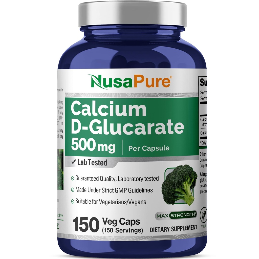 NusaPure Calcium D-Glucarate 500 mg 150 Caps végétatifs, végétaliens, non OGM, sans gluten