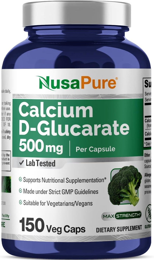 NusaPure Calcium D-Glucarate 500 mg 150 Caps végétatifs, végétaliens, non OGM, sans gluten