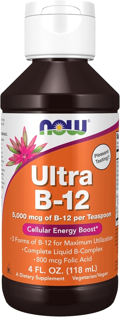 MAINTENANT compléments alimentaires, Ultra B-12, liquide, acide folique de 800 mcg, production d'énergie cellulaire*, 4-Ounce