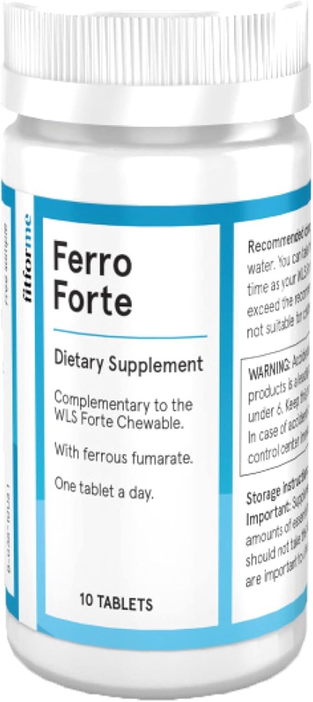 FitForMe Multivitamines bariatriques supplément de fer après le contournement gastrique - une par jour Ferro Forte Comprimé - 10 jours d'approvisionnement en fer ferreux (Booster de fer pour Forte Chewable)