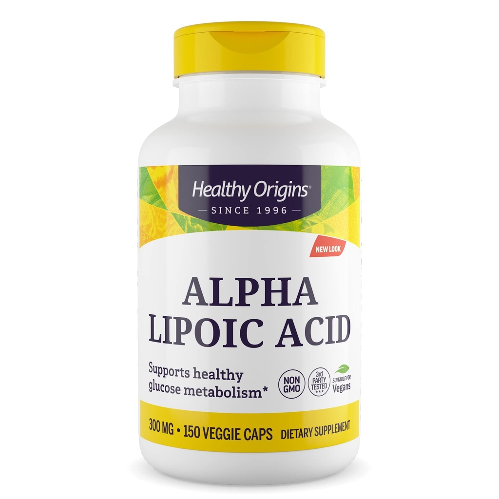 Origines saines acide lipoïque alpha, 300 mg - supplément acide lipoïque alpha - support antioxydant - supplément sans gluten - 150 capsules de légumes