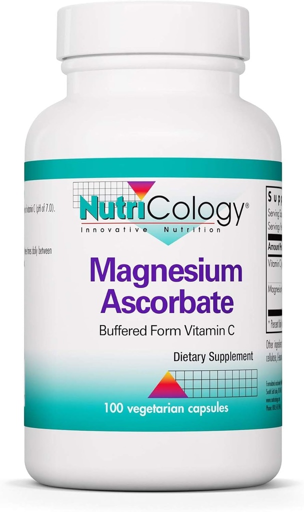 Nutricologie Supplément d'ascorbate de magnésium - 1000mg de vitamine C buvée, soutien immunitaire, poudre de magnésium, capsules végétariennes - 100 Compte