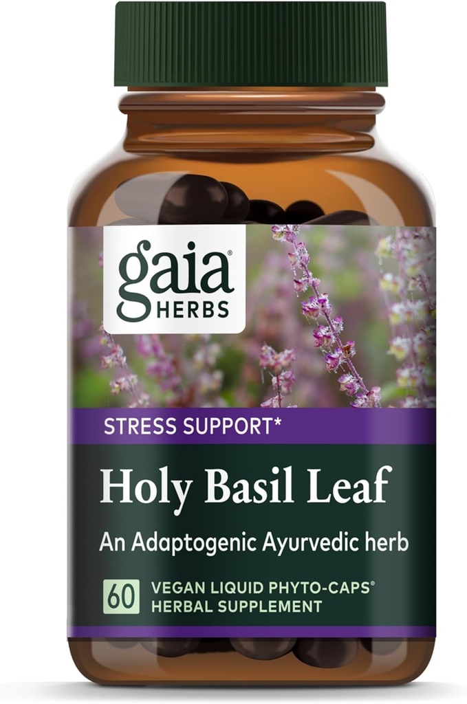 Gaia Herbs Holy Basil Leaf - Utilisé traditionnellement pour soutenir la réponse au stress - Herbe ayurvédique adaptogène* - 60 Capsules Phyto-Liquides Vegan (30 jours)