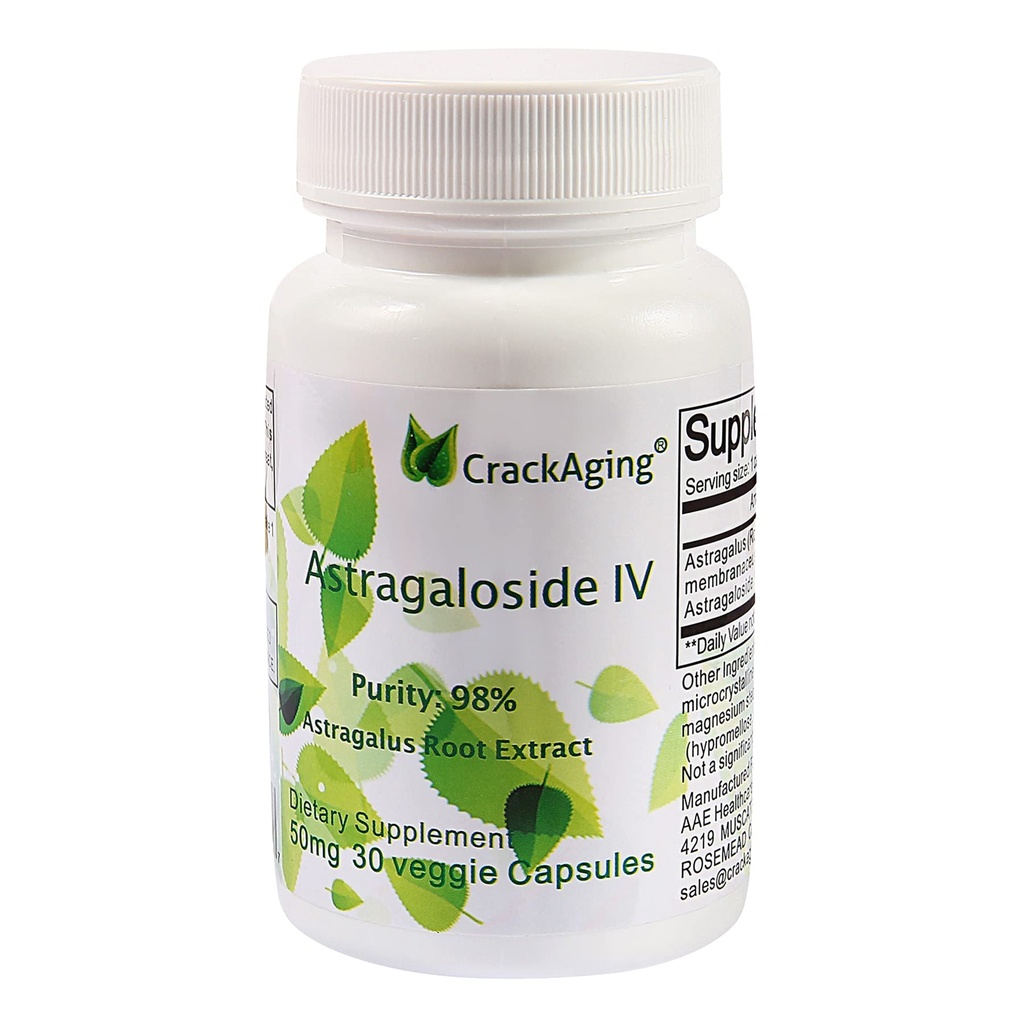 Astragaloside IV 98% 50mg 30 Capsule Anti-Aging DNA Cell Telomere Astragalus Root Suppléments
