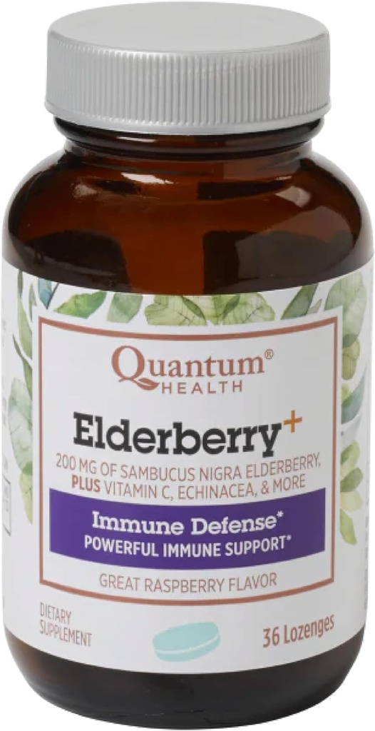 Quantum Health Elderberry+ Lozenges.Raspberry.Fournit un soutien immunitaire puissant.Formulé avec l'échinacée et la vitamine C.36.
