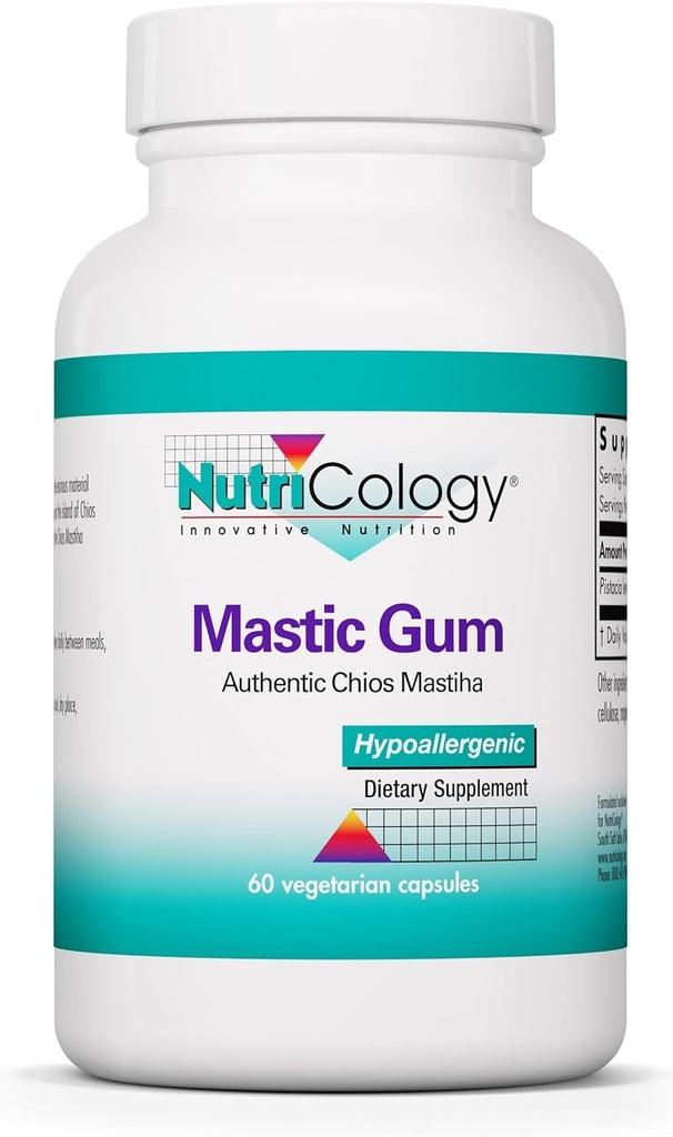 Nutricologie Mastic Gum Dietary Supplement - Chios Matisha authentique, GI Health, Hypoallergénique, Capsules végétariennes, Sans gluten - 60 Compte