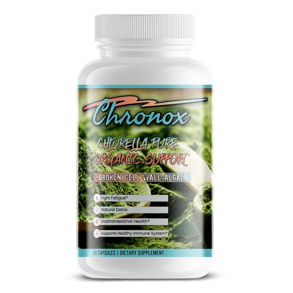 Chronox Chlorella Pure Organic Supplement for Everyday Use - Supplément alimentaire naturel pour la santé immunitaire et l'énergie - Supplément complet Chlorella Wellness pour un mode de vie équilibré- 60 capsules