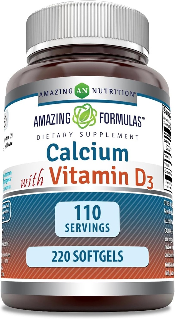 Amazing Formulas Calcium with Vitamin D3 220 Softgels Supplement | Non-GMO | Gluten Free