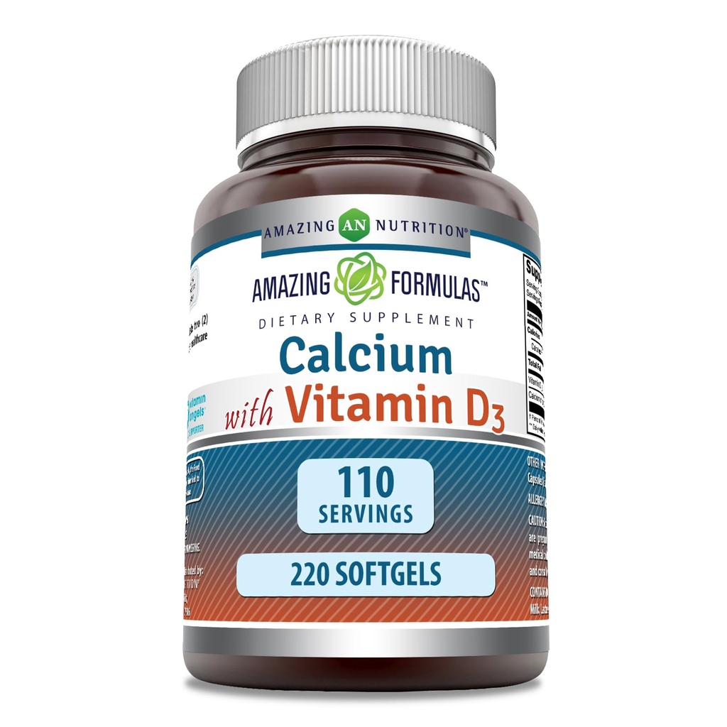 Amazing Formulas Calcium with Vitamin D3 220 Softgels Supplement | Non-GMO | Gluten Free