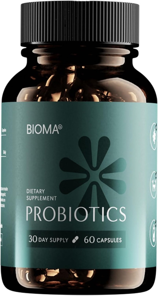BIOMA Probiotiques pour la gestion du poids et la santé digestive, 3 probiotiques et prébiotiques/postbiotiques en 1 pour la santé de Gut, Capsules de probiotiques synbiotiques à libération lente pour Gut Health Multi Enzyme (60 capsules)