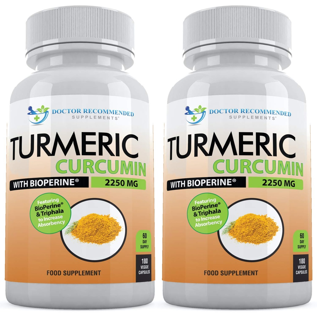 Curcumine curcumine avec biopérine - 360 capsules de Veggie - 2250mg 95% Curcuminoïdes avec supplément de poivre noir et Triphala (paquet de 2)