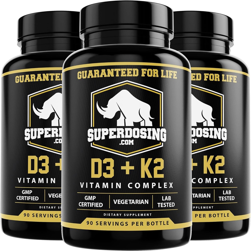Best Value, Max Strength 10 000 iu Vitamine D3 et 1500 mcg Vitamine K2 Suppléments 3 Bouteille Pack. D3K2 Vitamines et suppléments pour la santé. Capsules D3-K2 MK4, meilleure vitamine K2D3 pour système immunitaire
