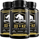Best Value, Max Strength 10 000 iu Vitamine D3 et 1500 mcg Vitamine K2 Suppléments 3 Bouteille Pack. D3K2 Vitamines et suppléments pour la santé. Capsules D3-K2 MK4, meilleure vitamine K2D3 pour système immunitaire