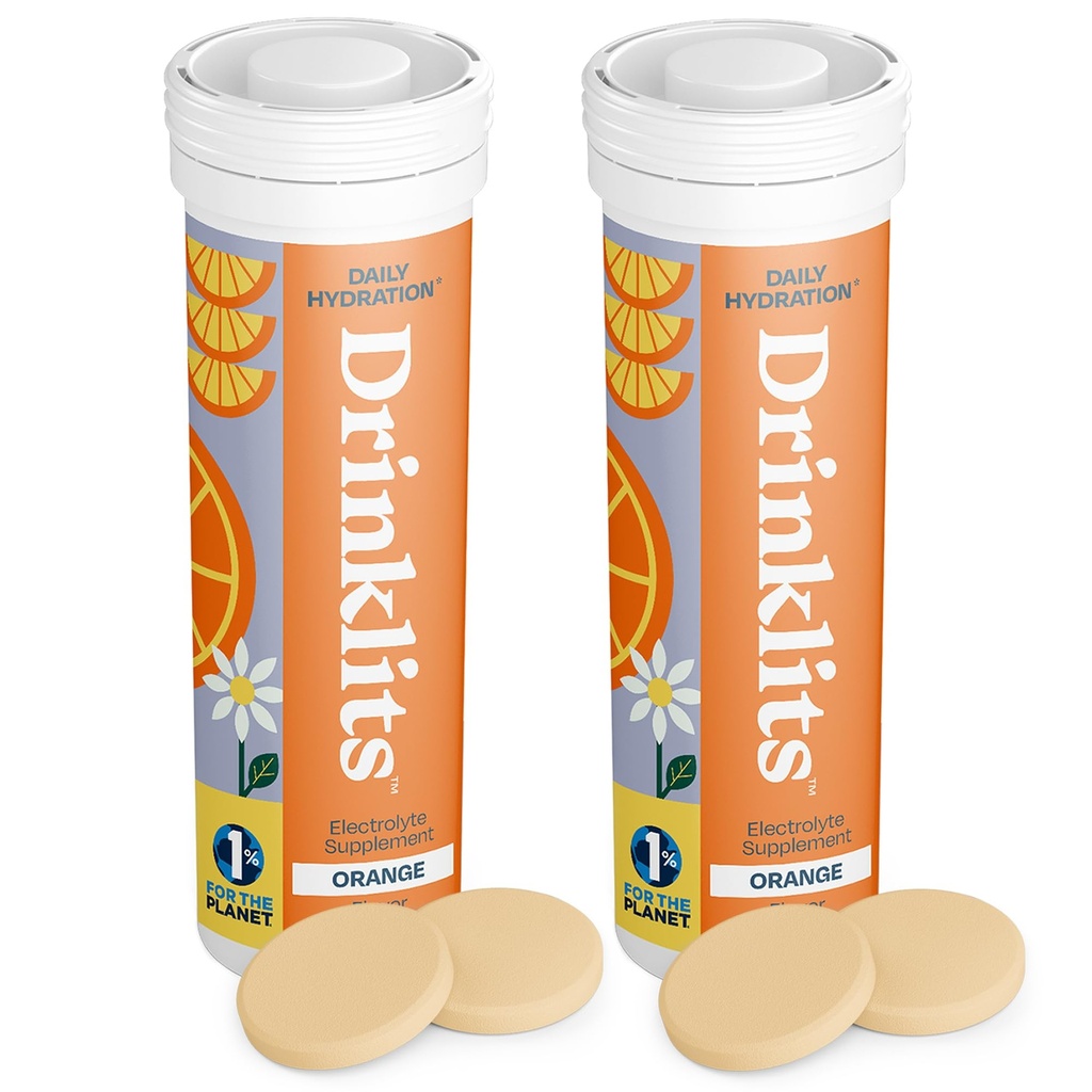 Tablettes d'hydratation quotidienne d'orange (2) Électrolytes essentiels de tube – 0g de sucre – boisson d'hydratation de reconstitution