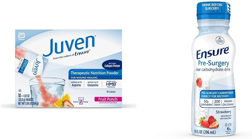 Juven Therapeutic Nutrition Drink Mix Powder for Wound Healing Support, comprend la protéine collagène, le punch de fruits, 30 comtes et assurer la pré-chirurgie, une boisson d'hydrate de carbone claire, fraise, 10 fl oz, 4 comtes