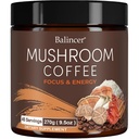 Coffee de Champignon, 6 Champignons Adaptogènes avec Manille de Lion, Cordyceps, Turkey Tail & More, Café de Champignon Instantané pour Focus, Énergie, Immune & Soutien Digestion