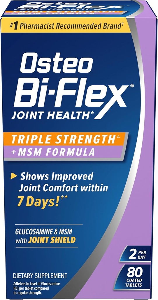 Osteo Bi-Flex Triple Strength(5) avec MSM, Supplément de santé glucosamine, Comprimés enduits, 80 Compte