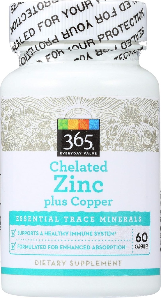 365 par Marché des aliments entiers, Zinc chélaté plus Cuivre, 60 ct