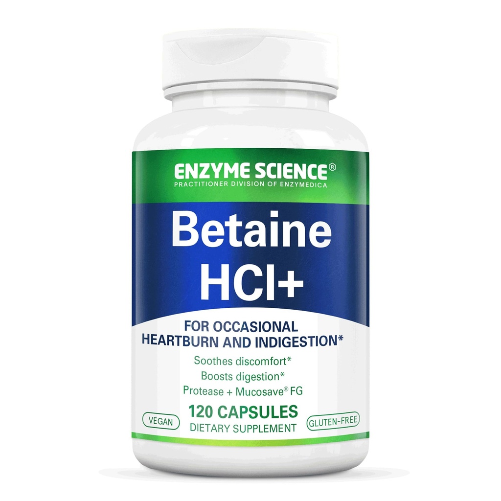 Enzyme Science Betaine HCl avec Pepsin - Supplément pour faible acide stomach - Supplément chlorhydrate de bétaine - Enzymes digestifs - Enzimas Digestivas - 120 Capsules
