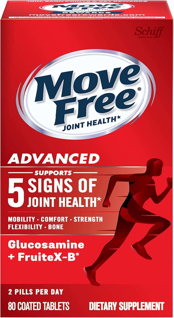 Déplacer sans glucosamine avancée Chondroïtine + supplément de soutien mixte au fructoborate de calcium, soutient la mobilité confort résistance flexibilité et os - 80 comprimés (40 portions)*