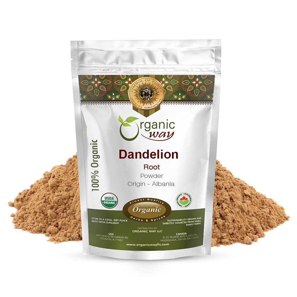 Organic Way Dandelion Root Powder (Taraxacum officinale) | Herbal Tea - European Wild-Harvest | Organic & Kosher Certified | Non GMO & Gluten Free | USDA Certified | Origin - Albania (4 Oz)