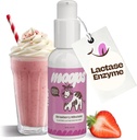Moops Liquid Lactase Enzyme Sirop 2oz – Saveur de milkshake aux fraises délicates – 10 000 unités de FAC pour un soulagement rapide des produits laitiers – Dose personnalisable pour l'intolérance au lactose – Pompe portative Twist-to-Lock