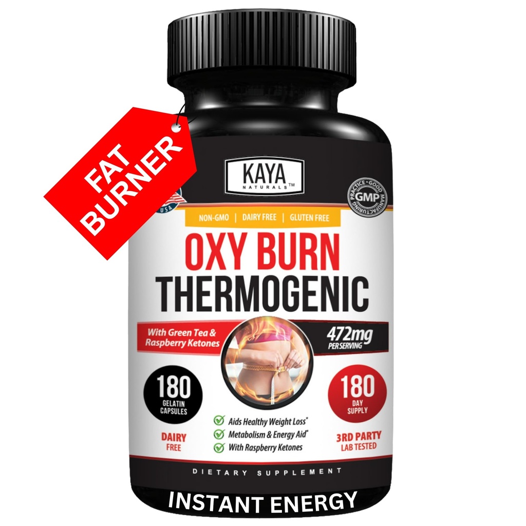 Kaya Naturals Oxy Burn - Formule à base de plantes thermogéniques pour une vie active – Sans OGM et sans gluten – 180 Nombre