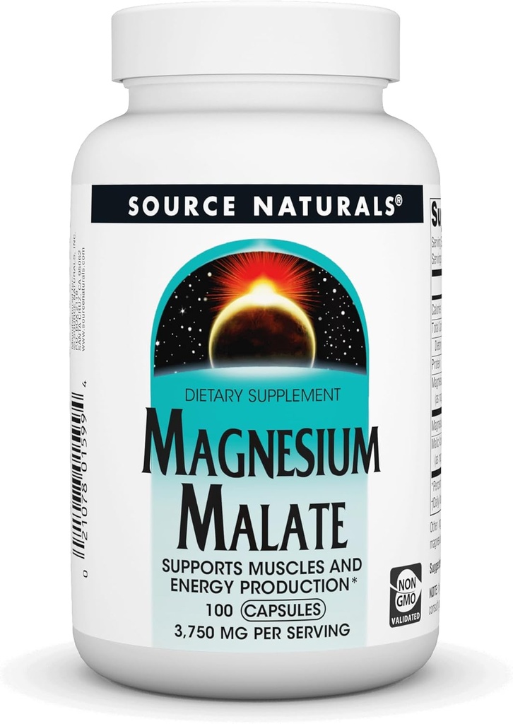 Source Naturals Magnésium Malate 3750 mg par portion de supplément essentielle d'acide de magnésium malique - 100 capsules