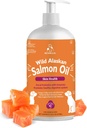 Huile de saumon sauvage de l'Alaska pour chiens et chats, supplément d'huile de poisson Omega-3 avec EPA et DHA, soutien de la santé de la peau, manteau brillant, fort articulaire et anti-allergie - bouteille de pompe 16oz