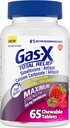 Comprimés réutilisables à décharge de gaz-X avec Siméthicone 250 mg et Carbonate de calcium à décharge de brûlures d'estomac 750 mg, Relief de ballonnement, Berries mixtes - 65 Compte