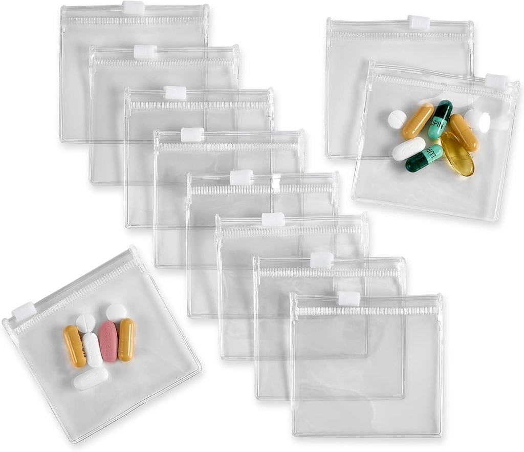 Sacs de poche à pilules zippées - 12 Pcs, Slide Lock Sacs Mini en plastique transparent, sans BPA pour les pilules Vitamines, suppléments, médicaments, bijoux, artisanat, petits objets - auto-scellage, réutilisable, voyage-friendly