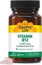 Country Life Vitamine B12 Supplément - Essentiel pour la fonction cérébrale, la santé nerveuse, les globules rouges - Idéal pour la prévention de l'anémie - Vitamine végétalienne B, 1000 mcg - Sans gluten, 60 comprimés