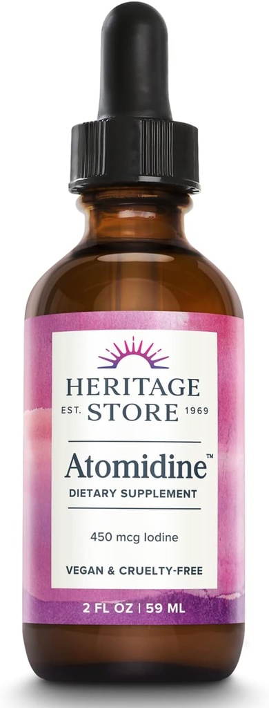 Magasin Heritage Atomidine 450mcg gouttes d'iode liquide, supplément d'iode chargé électriquement pour un soutien thyroïdien sain,* formule biodisponible, végétalien et sans cruauté, environ 960 portions, 2 fl oz