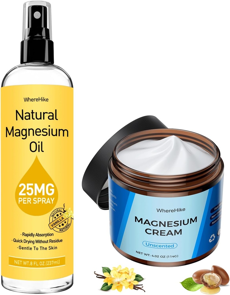 Lotion de magnésium topique & Spray pour les crampes et le sommeil des jambes, Crème de magnésium nocturne pour la douleur, la relaxation musculaire, le calm, l'hydratation profonde pour le corps et le soin de la peau - naturel et sûr pour les enfants