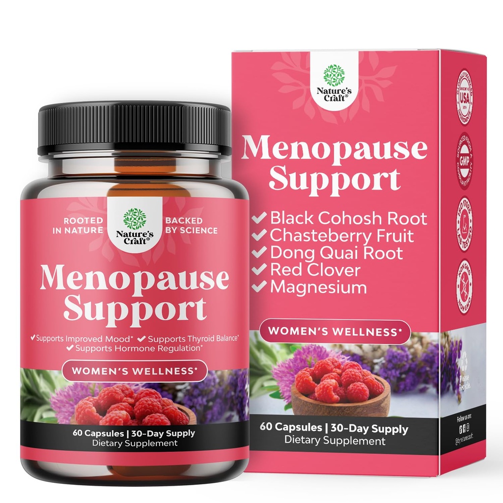 Complément complet à la ménopause à base de plantes pour les femmes - Capsules d'équilibre hormonal féminin pour la sueur nocturne Flashs chauds et échangistes avec Dong Quai, Chaste Berry & Black Cohosh Root - 60 Count Pack