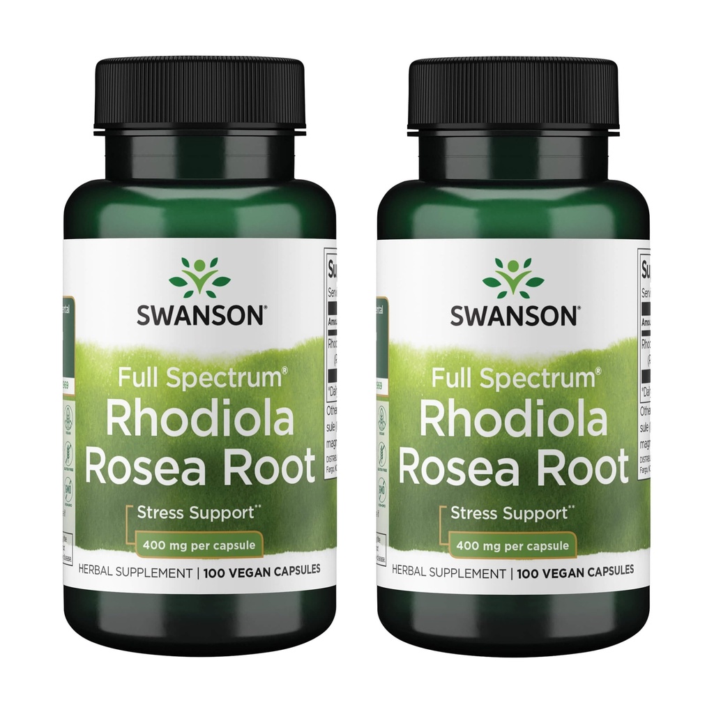 Swanson Rhodiola Rosea Racine - Supplément Adaptogène pour les herbes Promouvoir l'équilibre de l'humeur et le soutien du stress - Formule naturelle pour le soutien énergétique - (100 capsules, 400mg chacune) (2 pack)