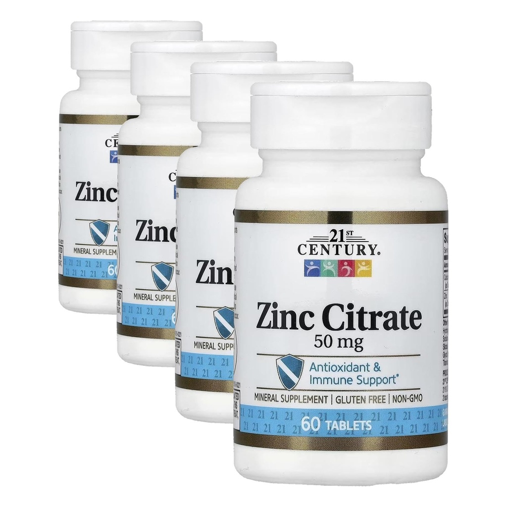 21ème siècle Santé Zinc Comprimés Citrate 50mg, 60 Compte (paquet de 4)