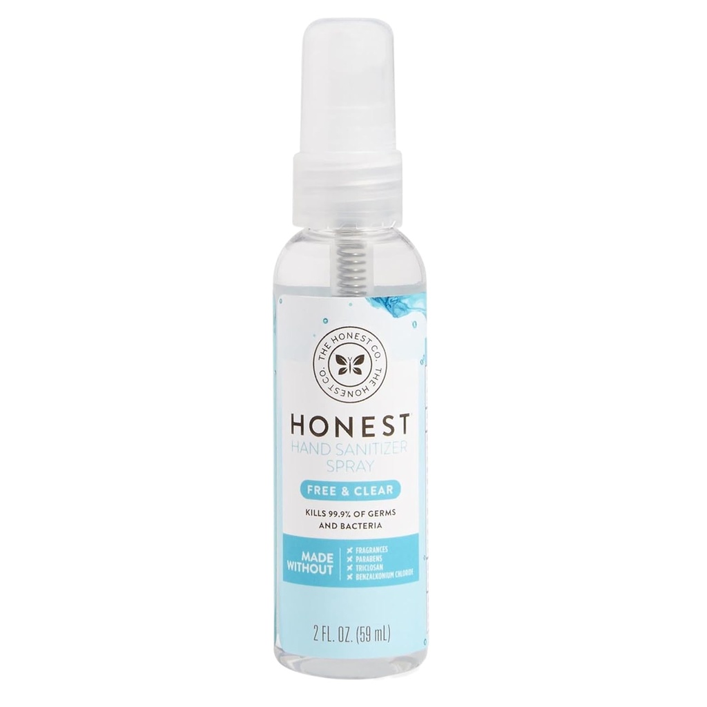 The Honest Company Plant-Based Hand Sanitizer Spray.com tue 99,9% de Germs.com Hypoallergénique, Séchage rapide + Hydratant.