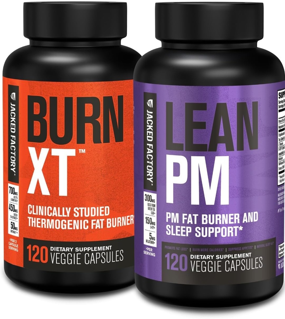 Jacked Factory Burn XT Thermogénique Fat Burner & Lean PM Supplément nuit perte de poids pour les hommes et les femmes 120 pilules de régime veggie