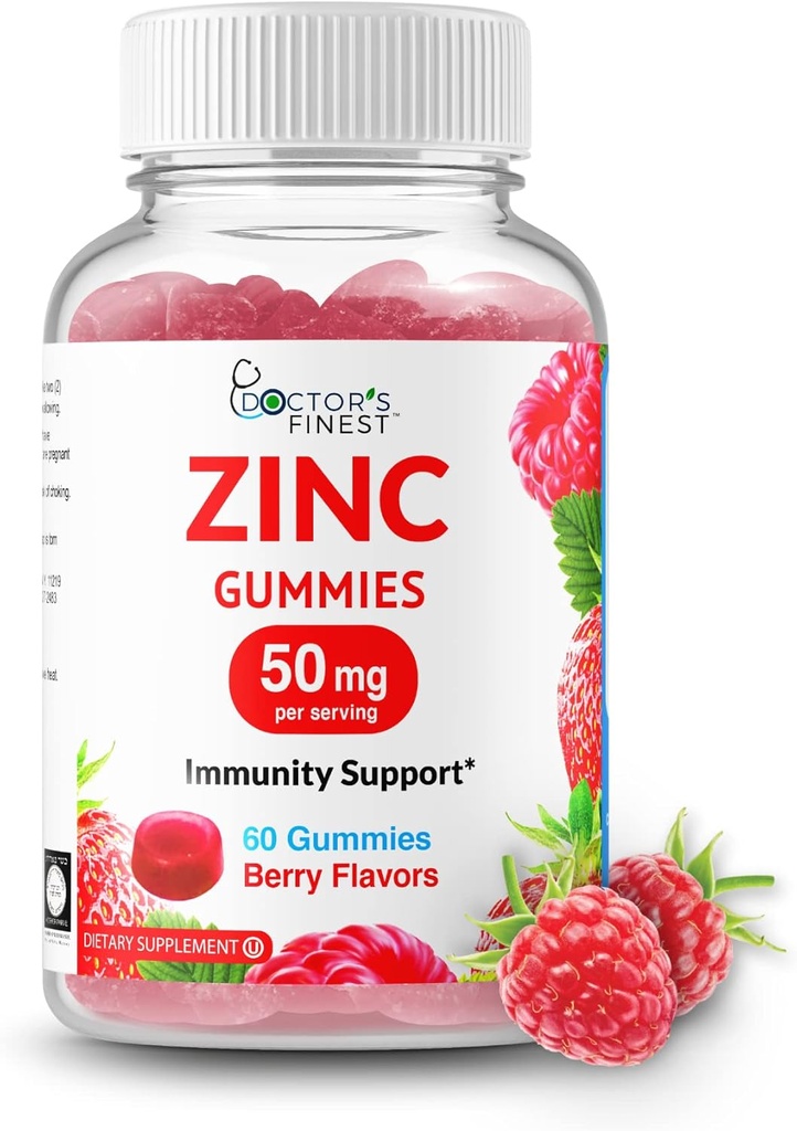 Zinc 50mg Gummies – Végétarien, vitamine sans OGM et sans gluten – Grande dégustation d'épices de pectine au goût de baies – Supplément alimentaire adulte – 60 Compte [30 doses]